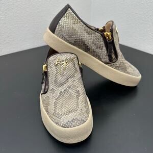 Giuseppe Zanotti Women Devon Python Print Slip On Sneaker Gold Zip 7.5 EU37.5